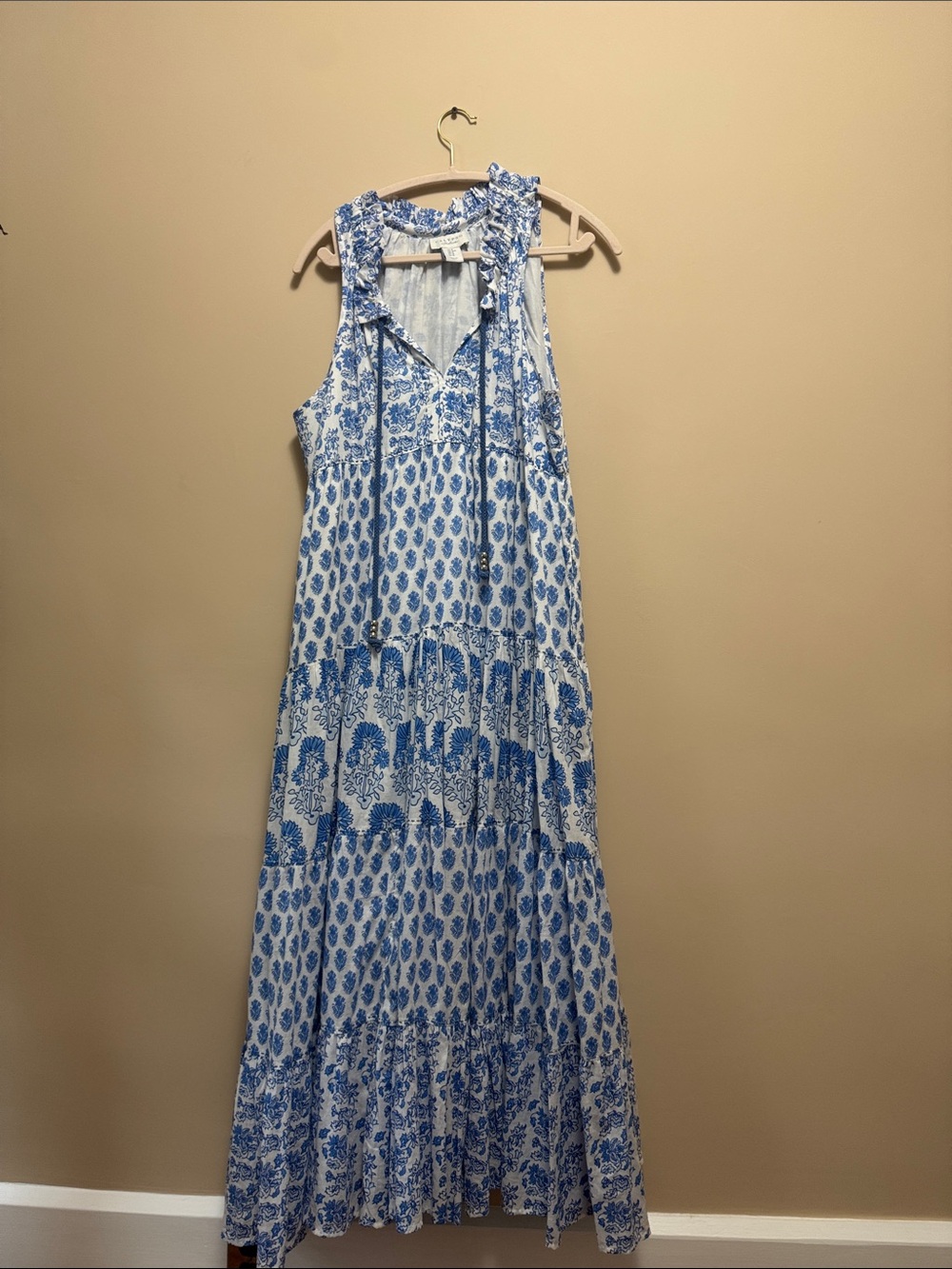 Calypso St. Barth Blue and White Sleeveless Floral Maxi Dress